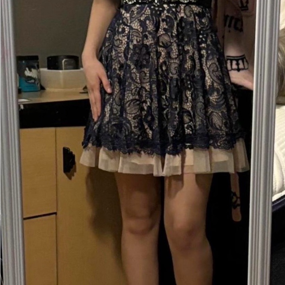 Camille La Vie Navy and Beige Lace Dress